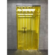 Curtain Strip Yellow Ready to Install Set,  7 Strips x 2mm x 210cm + 1meter Curtain Rail (Door Size 