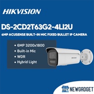 HIKVISION DS-2CD2T63G2-4LI2U 6MP ACUSENSE SMART HYBRID LIGHT BUILT-IN MIC MICROSD UPTO 512GB BULLET 