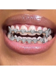 2 chiếc Răng nanh khoét rỗng Love Connection bằng đồng Zirconia trang'sức Hip Hop Grillz Cool Pop Qu