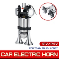 12V/24V 500DB Dual Trumpet Electric Horn Loud Chrome Air Horn Speaker Kit For Train Truck Lorry