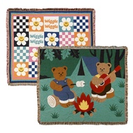 Wiggle Wiggle Square Rug 153X125 Camping Bear / Checkerboard