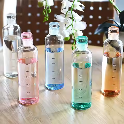 INS Style 500/750ML Water Bottle Timescale Leakproof Juice Bottle Transparent Drinking Cup for Stude