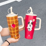 1pc Stainless Steel Leopard Print Tumbler, 30.43oz Large Capacity, Insulated Hot & Cold Straw Cup wi