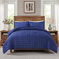 JML King Size Comforter Set, 3 Pieces Jacquard Tufted Dot Comforter Set with 2 Pillowcases - Soft Comfort Bedding Comforter Set All Season Home Bedroom, Navy