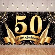 Black and Gold Happy 50th Anniversary Party Banner Photography Backdrop Cheers to 30 40  60 80th Ann