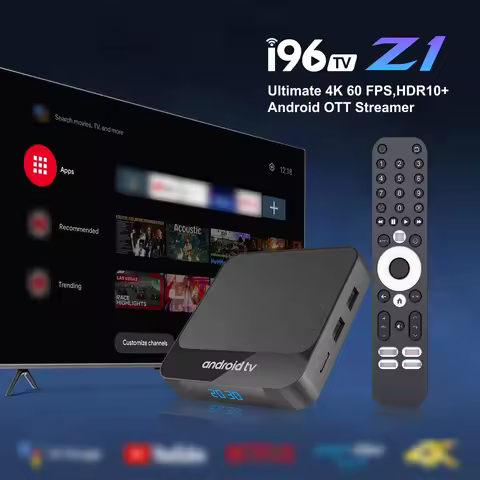 I96 Z1 TV Box 4+32GB Smart Android TV Box 4K UHD Media Player Android 14 BT5.0 Supports Netflix & Yo