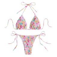 sexy floral print halter bikinis sets biquini high waist thong swimsuit Swimwear Biquini conjunto de