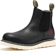 Capitola Steel Toe Slip On Work Boots for Men, 6" Chelsea Wedge Work Boots, Traction Lug Rubber Outs