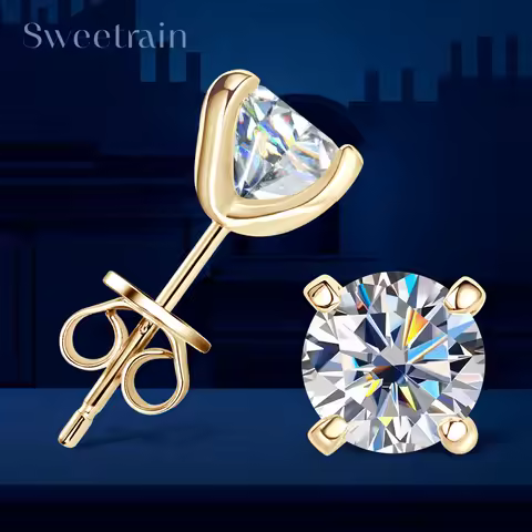 Sweetrain GRA Certified 0.2-2CT Real Moissanite Stud Earrings D Color VVS1 Lab Diamond Earring Women