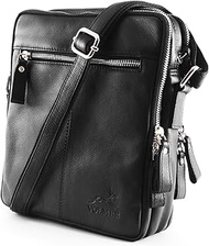 Fa.Volmer Genuine Leather Men's Shoulder Bag, Small Black Shoulder Bag, Messenger Bag for 9 Inch Tab