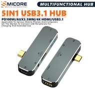 Type-C HUB Turn HDMI 4K/3.5mm/PD100W/USB3.0/USB2.0/USB3.1 Hub HDMI Supports Extender