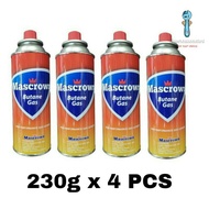4Pcs【Mascrown】230g Butane Gas | Gas Refill | Gas BBQ and Steamboat | Gas Cooker Gas Stove & Outdoor 