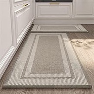 Insun 2 Piece Kitchen Mat Floor Mats Set,Non Slip Absorbent Washable Kitchen Rug,Linen Look Kitchen