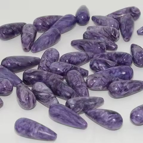 Natural Charoite Half Drilled Round Water Drop Beads 8x16mm / 10x15mm /10x28mm , 2 Pieces / Lot