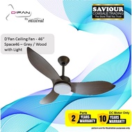 Mistral D'Fan Space 46 46”Ceiling Fan - Gery / Wood with Light &amp; Remote Control