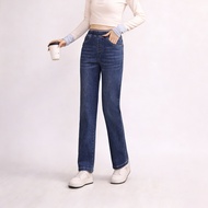Women's 2025 Spring Autumn New High Waisted Elastic Slimming Loose Straight Leg Jeans Casual Long Pa