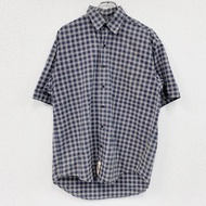 90年代可口可樂短袖格子襯衫，復古款，海軍藍，M碼（古著）