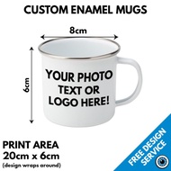 Custom Printed Enamel Mug • Metal Print Cup Image Text Logo Mugs