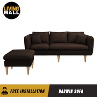 LIVING MALL Darwin Modern Fabric and Leather 3-Seater Sofa Set with Stool in 8 Colour