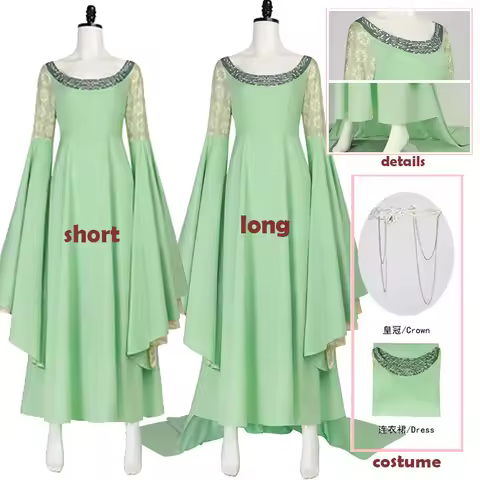 WHH the movie The Lordener of Ringgs Cosplay Costume Arwen long green dress crown dignified full set