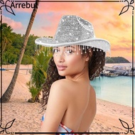 ARREBUL Rhinestone Cowgirl Hat, Tassel Decoration Silver Color Rhinestone Cowboy Hat, Fashion Adjust