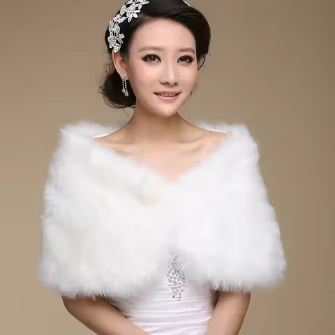 In Stock bolero Women Fur Faux Fur Bolero White Wedding Bridal Wraps Wedding Bolero Jacket 2018 With
