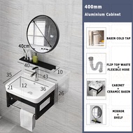 Set Besen Kabinet Bilik Mandi Aluminium Sinki Seramik dengan Kabinet Besen Rak Cermin Aluminium Bathroom Cabinet Basin