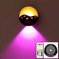 1PC Rechargeable Sunset Shape Sensor Light - ABS 3000K Warm Light Lamp With Remote Control, 3-5m PIR