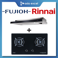 RINNAI RH-S309-GBR-T 90CM SLIMLINE HOOD + FUJIOH FH-GS6520 SVGL 2 BURNER GLASS GAS HOB