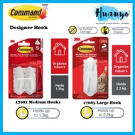 3M Command Medium/Large Designer Hook White (Holds up to 1.3-2.2kg) Wall Organizer Adhesive
