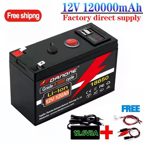 12V Battery 120Ah 18650 Rechargeable LiFePO4 Lithium Battery Built-in 5V 2.1A Usb Power Display Port
