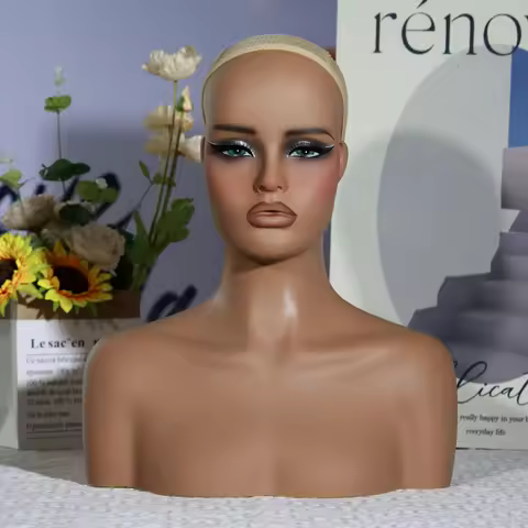 Yajukai 1pcs wig display mannequin head Realistic Manikin Female mannequin head for wigs Dark Brown 