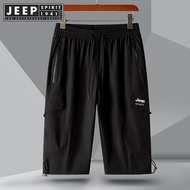 JEEP SPIRIT 1941 ESTD ice silk cropped pants mens casual pants loose 7-point mid-pants summer thin s