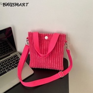 กระเป๋าสะพายข้าง ผ้าลูกฟูก สีพื้น สไตล์เกาหลี สําหรับผู้หญิง