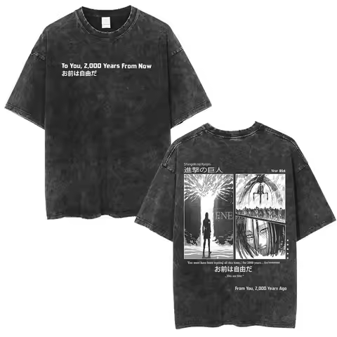 Anime AOT Attack on Titan Washed T-shirt Shingeki No Kyojin Season 4 Final Rumbling Eren Yaeger Over