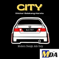 (HONDA - CITY) Sticker of Car Backside, Sticker Belakang Honda City ,Custom No. Plat, Color.-- [1pcs