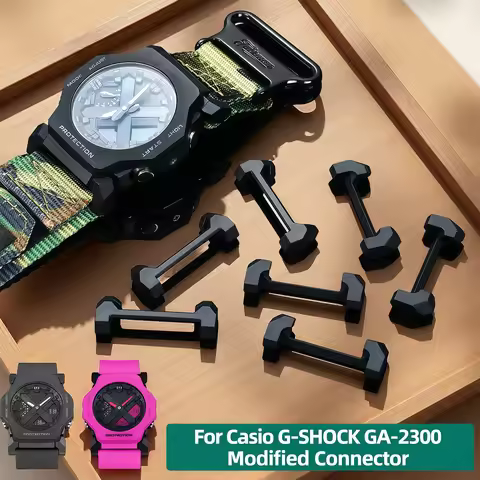 24MM Black Connector Metal Converter Rubber Nylon cowhide Strap For Casio G-SHOCK GA-2300 series Wat