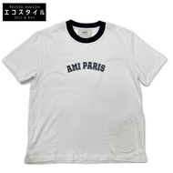 เสื้อครอปแขนสั้นสีขาวคอปกแบบมีลายริบ พิมพ์โลโก้ แบรนด์ Ami Paris ไซส์ XS [มือสอง]
