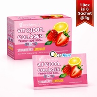 Sidomuncul Vit C1000 Collagen Strawberry Lemonade 1 Box Contains 6 Sachets @4g Vitamin C Collagen D3