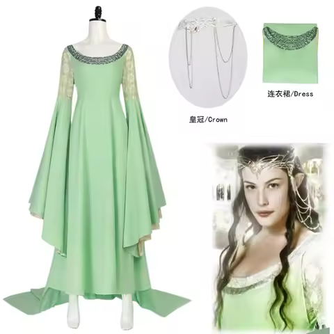 Arwen Cosplay Fancy Dress Green Long Dresses Crown Props Elven Princess Lady Arwen Costumes Hallowee