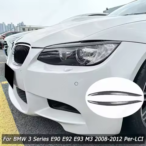 ABS Gloss Black Carbon Look Car Front Headlights Eyebrow Eyelids For BMW 3 Series E90 M3 E92 E93 200