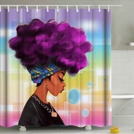 全城熱賣 - 浴室防水數碼印花浴簾(紫色捲髮女孩 180*200cm)