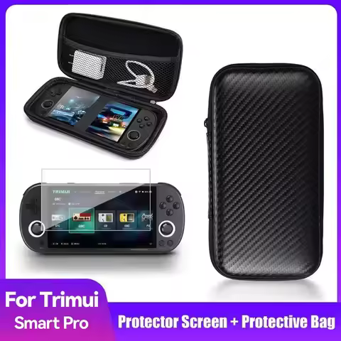 For Trimui Smart Pro Hard Carrying Case Bag+9H Tempered Glass Film Screen Protector for Trimui Smart