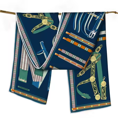 150x40CM Twill Silk Scarf Women Hand Rolled Shawls Oil Painting Long Scarves Wraps Bandana Big Hijab