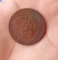 Coin Netherlandsch Indie 2 1/2 Cent Benggol 1 duit tahun 1857 Kondisi sama seperti Fotonya t517