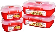 Sistema Heat and Eat 4 Rectangular Food Containers with Lids 1.25L + 2X 525ml | Locking Clips & Stea