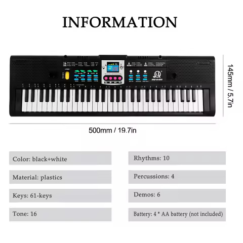 61 Keys Digital Electronic Keyboard Kids Multifunctional Electric Piano for Piano Student with Micro
