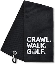 GRM012-Hafhue Crawl Walk Golf Funny Embroidered Golf Towels for Golf Bags with Clip Golf Gifts for Men or Women Golf Accessories for Men or Women Birthday Gifts for Golf Fan