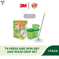 3M Scotch Brite T4 Hand Press and Dry Spin Microfiber Spin Mop Set, Refill Available, Cleans, Kitchen, Home Office