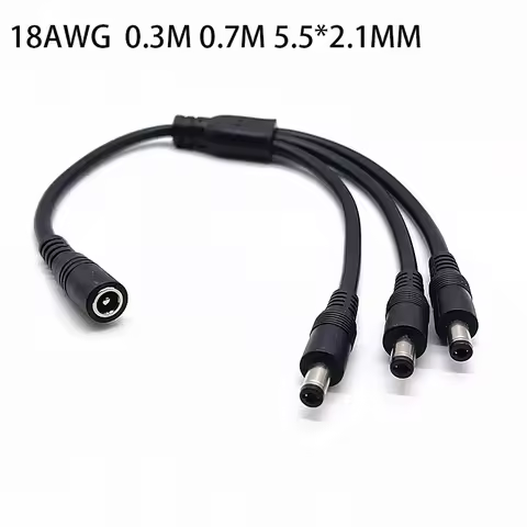 All Copper DC5.5*2.1mm Splitter Cord Monitoring Power Cable 12V LED 1 Female to 3 male 0.3M 0.7M 10A